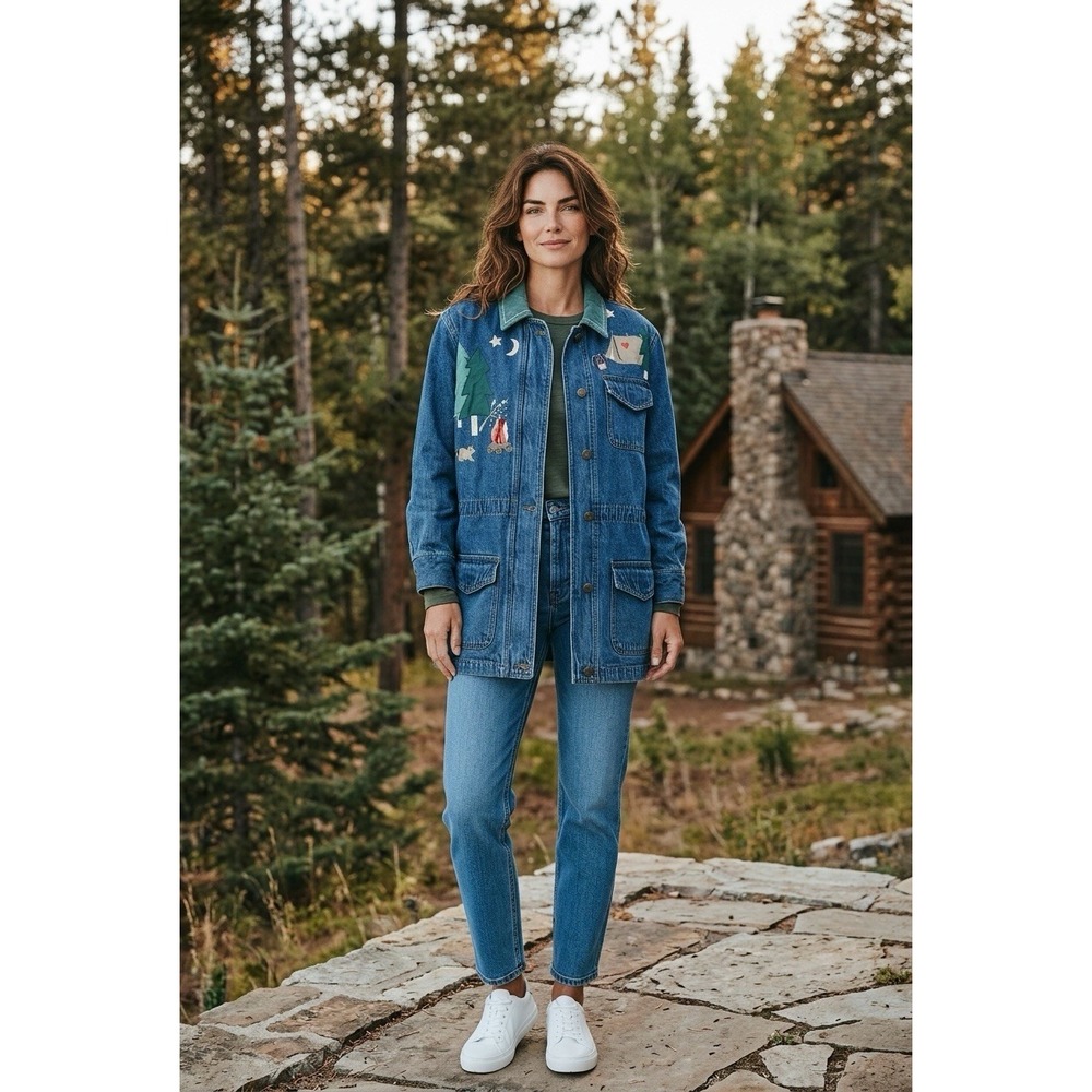 Vintage Christopher Banks Sz S Embroidered Denim Jean Jacket Cottagecore